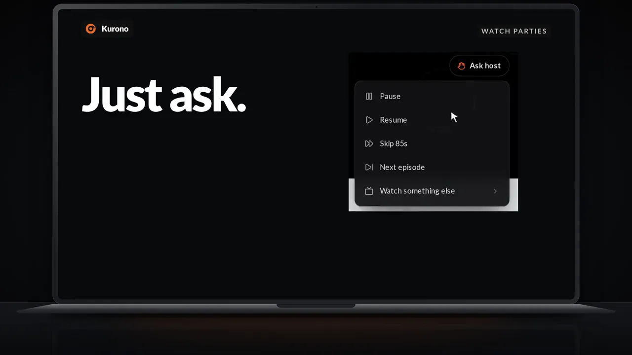 The Ask host button in a Kurono watch party
